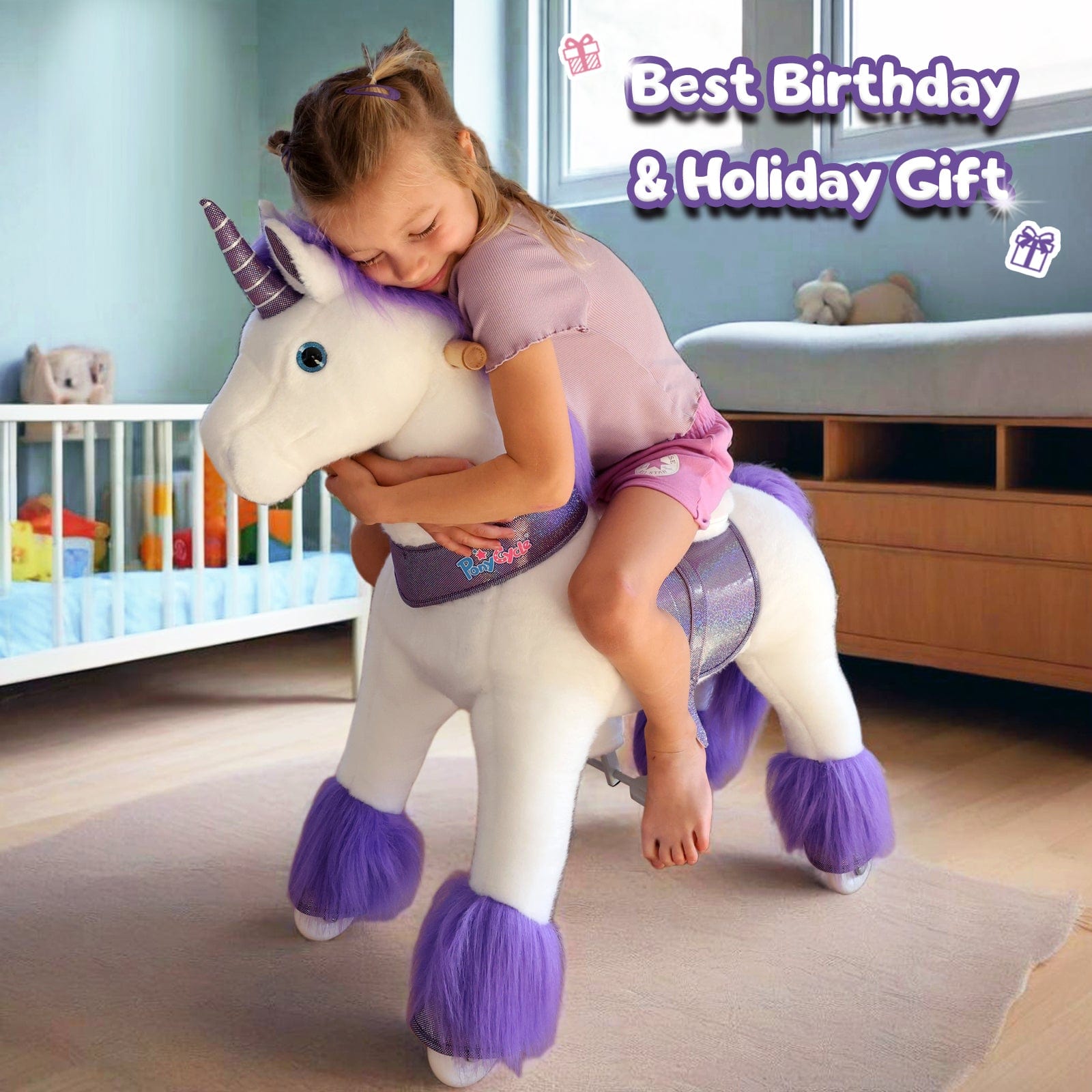 PonyCycle Model U® Purple Ride-On Unicorn for Kids Age 4-7, Mechanical Walking Pony Toy