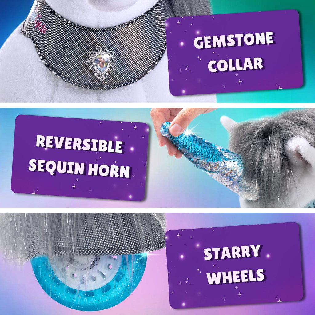 PonyCycle Model Y® Ride-On Unicorn, Grey - Rideable Toy for Kids Age 4-7, Mechanical Walking Unicorn Ride-On Toy