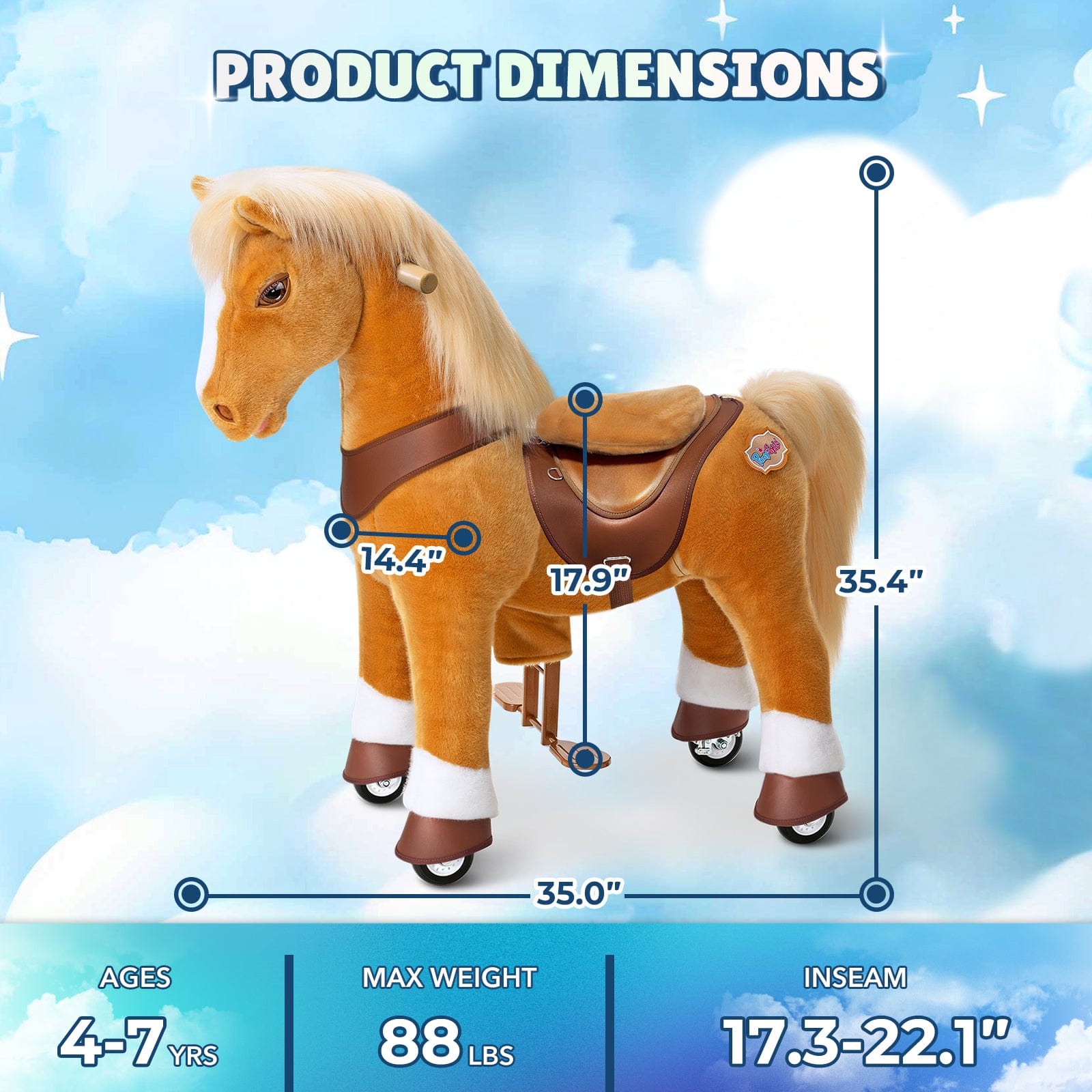 PonyCycle Model Y® Ride-On Horse, Light Brown - Rideable Toy for Kids Age 4-7, Mechanical Walking Ride-On Toy