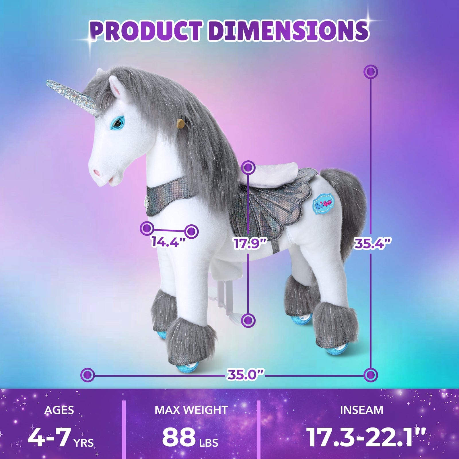 PonyCycle Model Y® Ride-On Unicorn, Grey - Rideable Toy for Kids Age 4-7, Mechanical Walking Unicorn Ride-On Toy