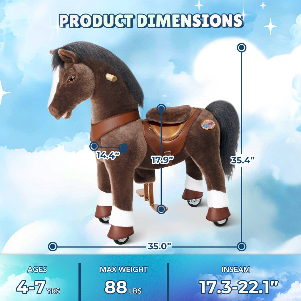 PonyCycle Model Y® Ride-On Horse, Chocolate Brown - Rideable Toy for Kids Age 4-7, Mechanical Walking Ride-On Toy