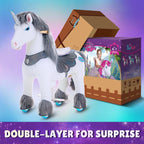 PonyCycle Model Y® Ride-On Unicorn, Grey - Rideable Toy for Kids Age 4-7, Mechanical Walking Unicorn Ride-On Toy