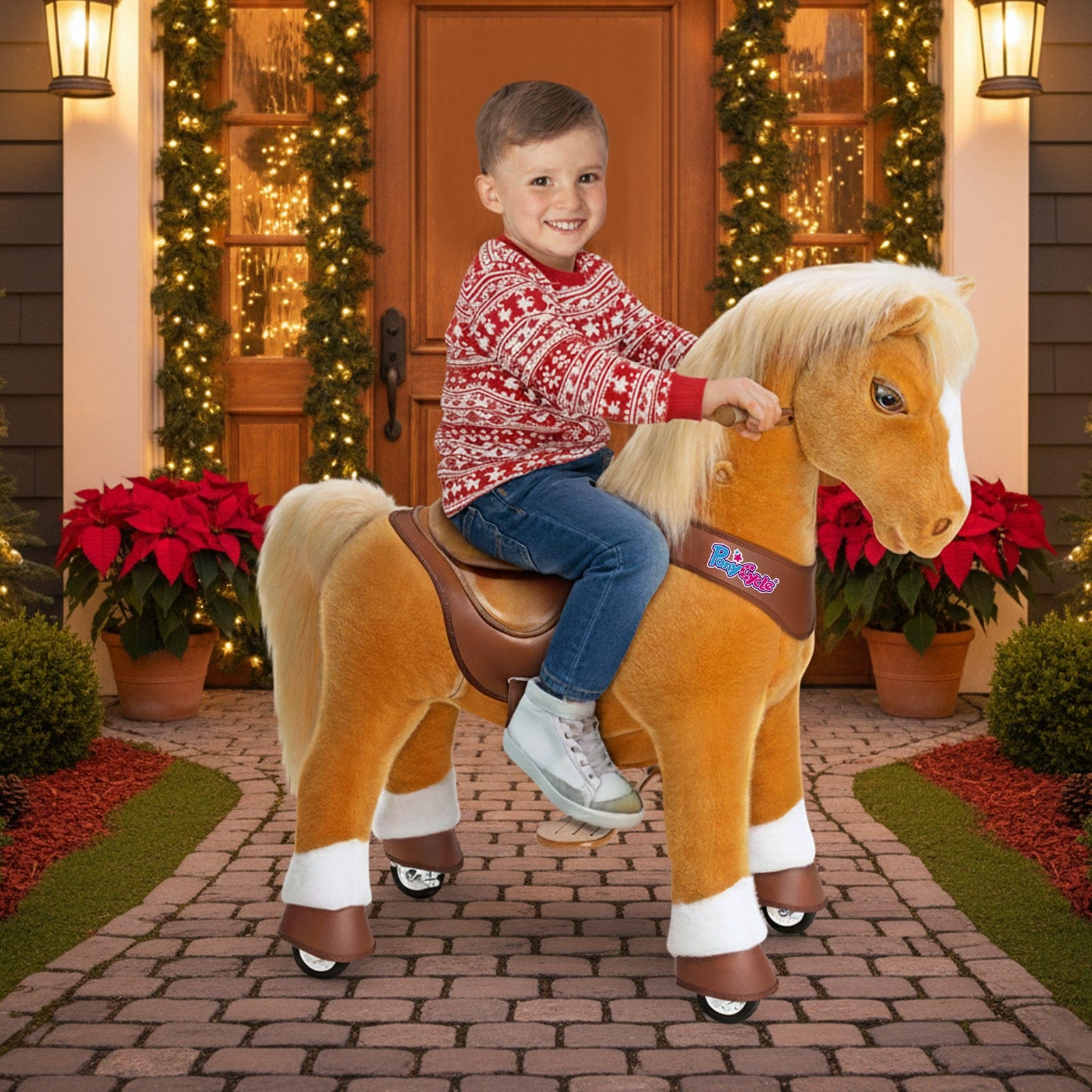 PonyCycle Model Y® Ride-On Horse, Light Brown - Rideable Toy for Kids Age 4-7, Mechanical Walking Ride-On Toy
