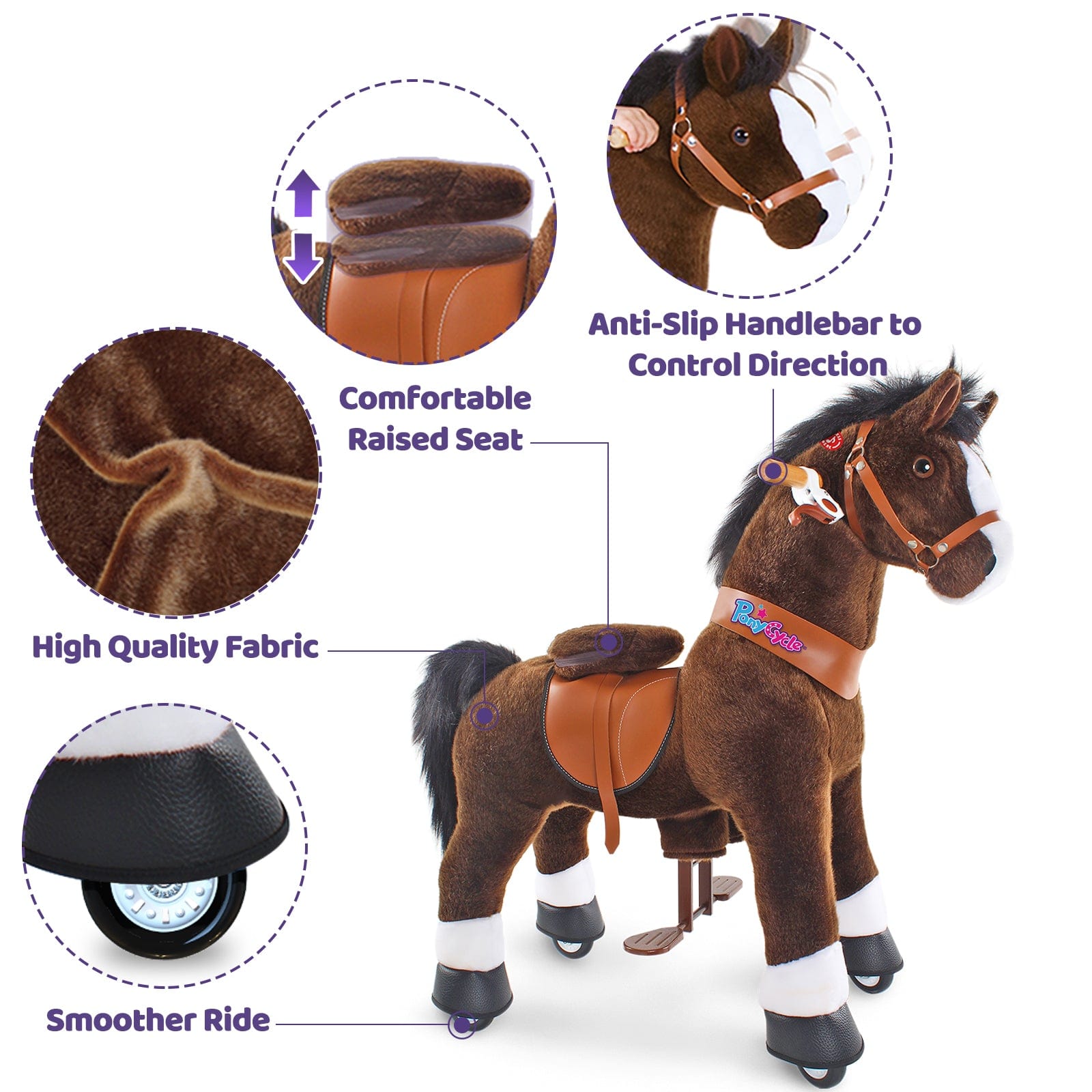 PonyCycle Model U® Chocolate Ride-On for Kids Age 4-7, Mechanical Walking Pony Toy Dark Brown