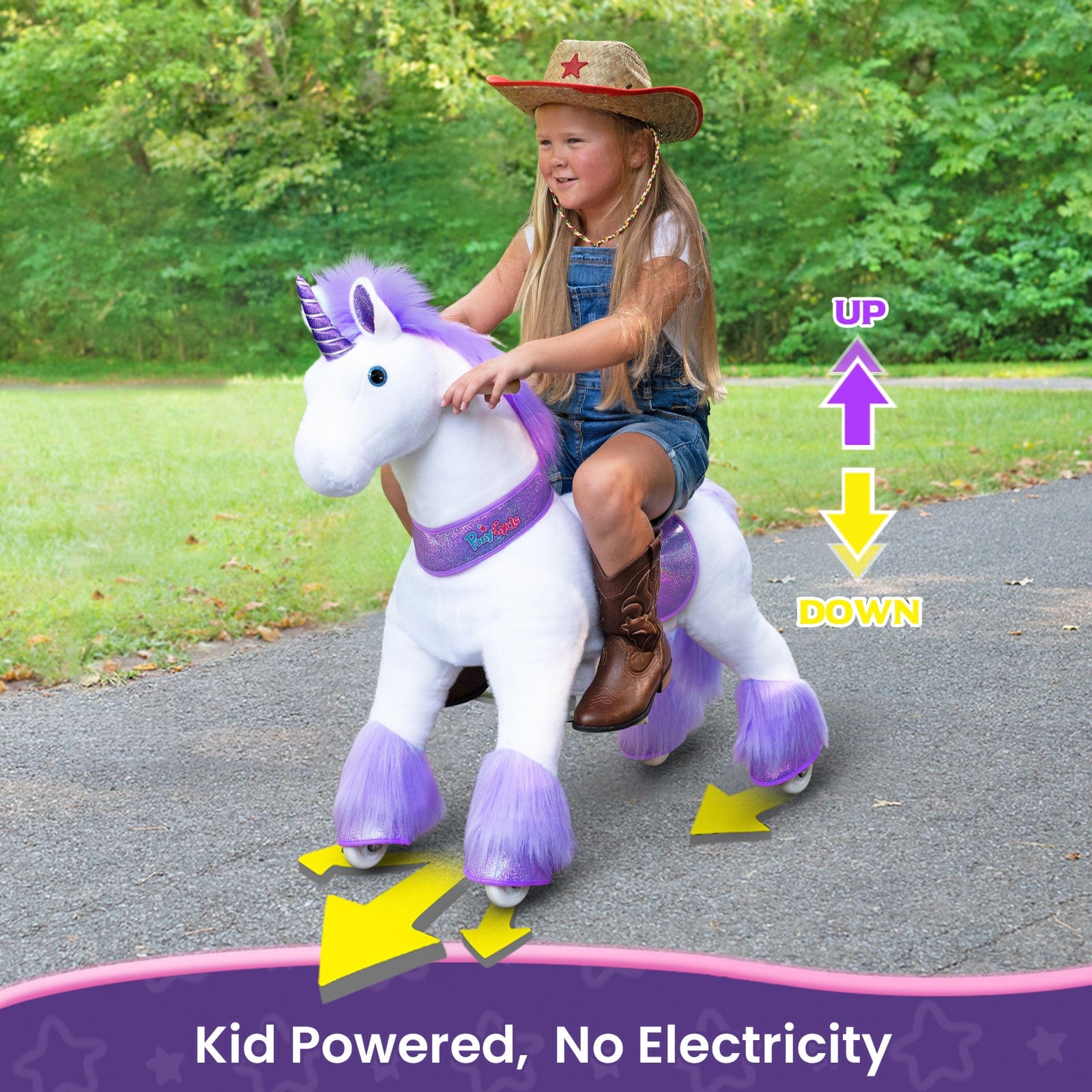 PonyCycle Model U® Purple Ride-On Unicorn for Kids Age 3-4, Mechanical Walking Pony Toy