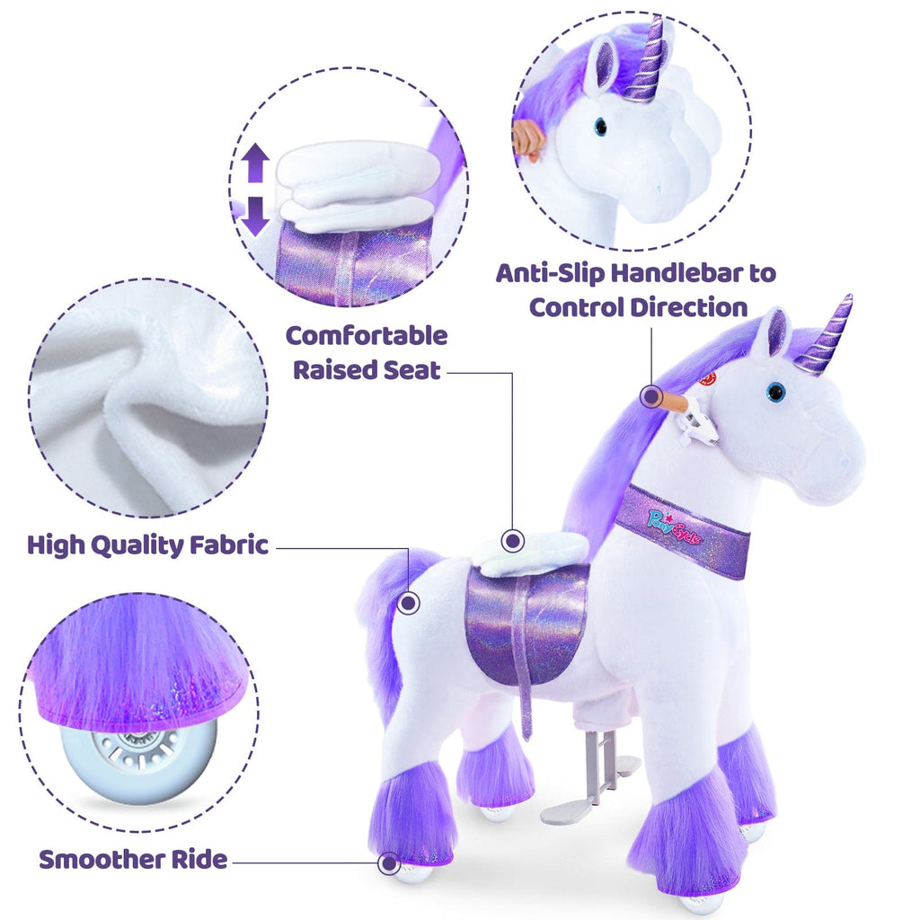 PonyCycle Model U® Purple Ride-On Unicorn for Kids Age 3-4, Mechanical Walking Pony Toy