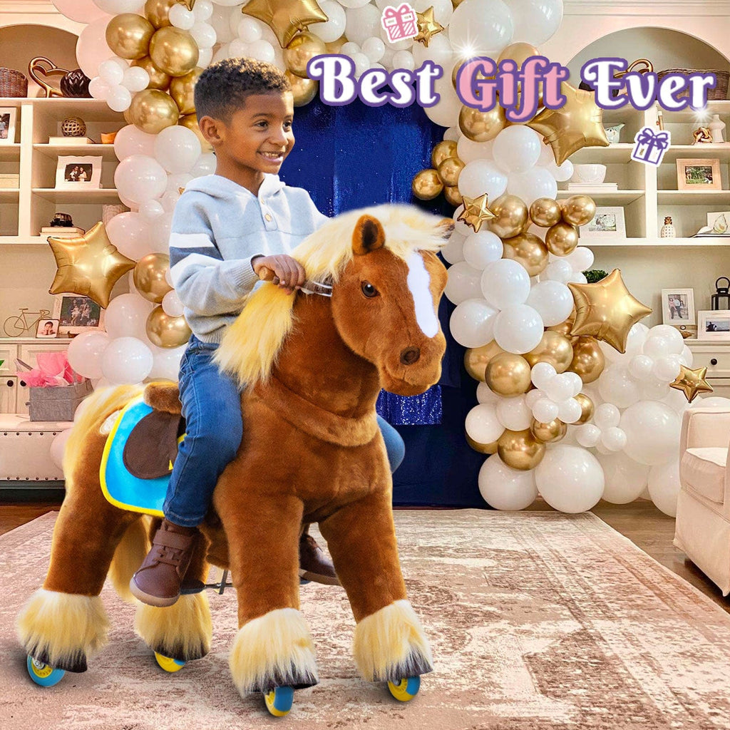 PonyCycle Model X® Ride-On Horse, Brown - Rideable Toy for Kids Age 4-7, Mechanical Walking Ride-On Toy