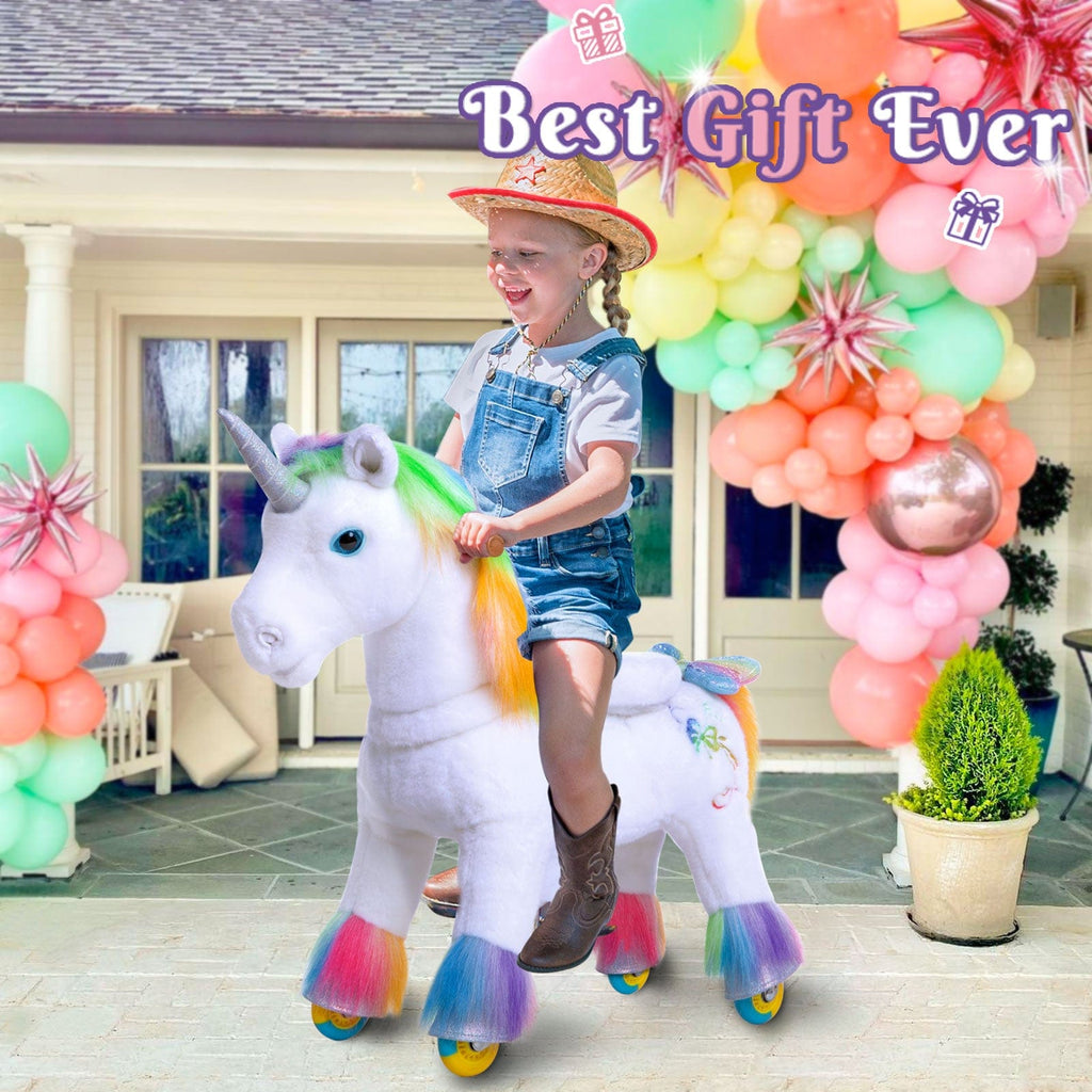 PonyCycle Model X® Ride-On Unicorn, Rainbow - Rideable Toy for Kids Age 4-7, Mechanical Walking Unicorn Ride-On Toy