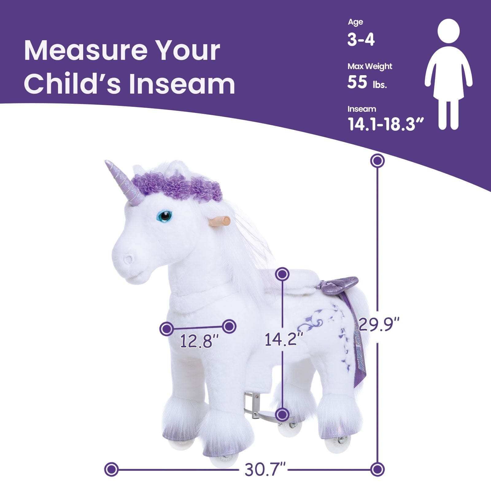 PonyCycle Model X® Ride-On Unicorn, Purple - Rideable Toy for Kids Age 3-4, Mechanical Walking Unicorn Ride-On Toy