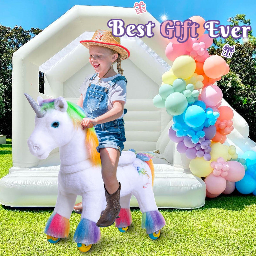 PonyCycle Model X® Ride-On Unicorn, Rainbow - Rideable Toy for Kids Age 3-4, Mechanical Walking Unicorn Ride-On Toy
