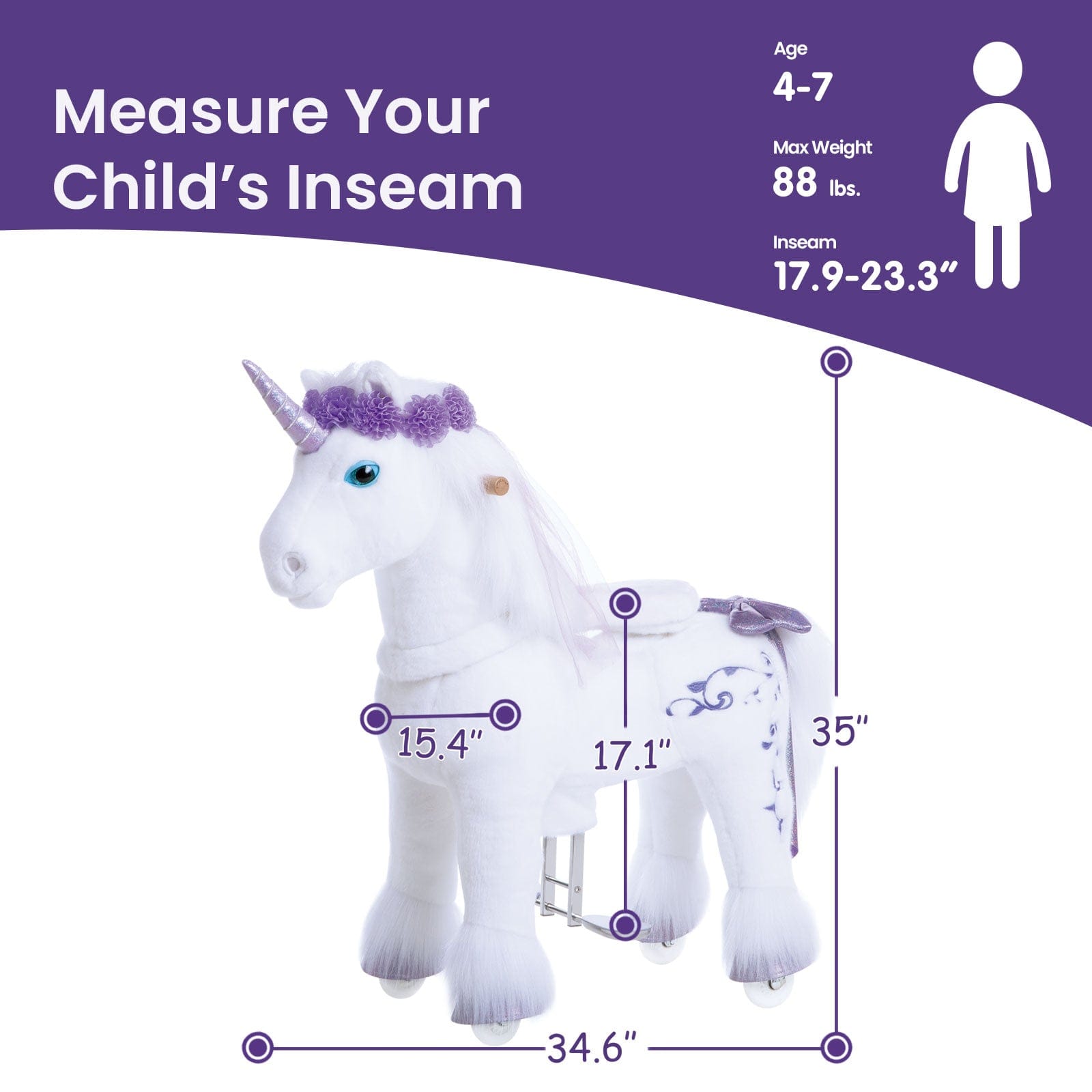 PonyCycle Model X® Ride-On Unicorn, Purple - Rideable Toy for Kids Age 4-7, Mechanical Walking Unicorn Ride-On Toy