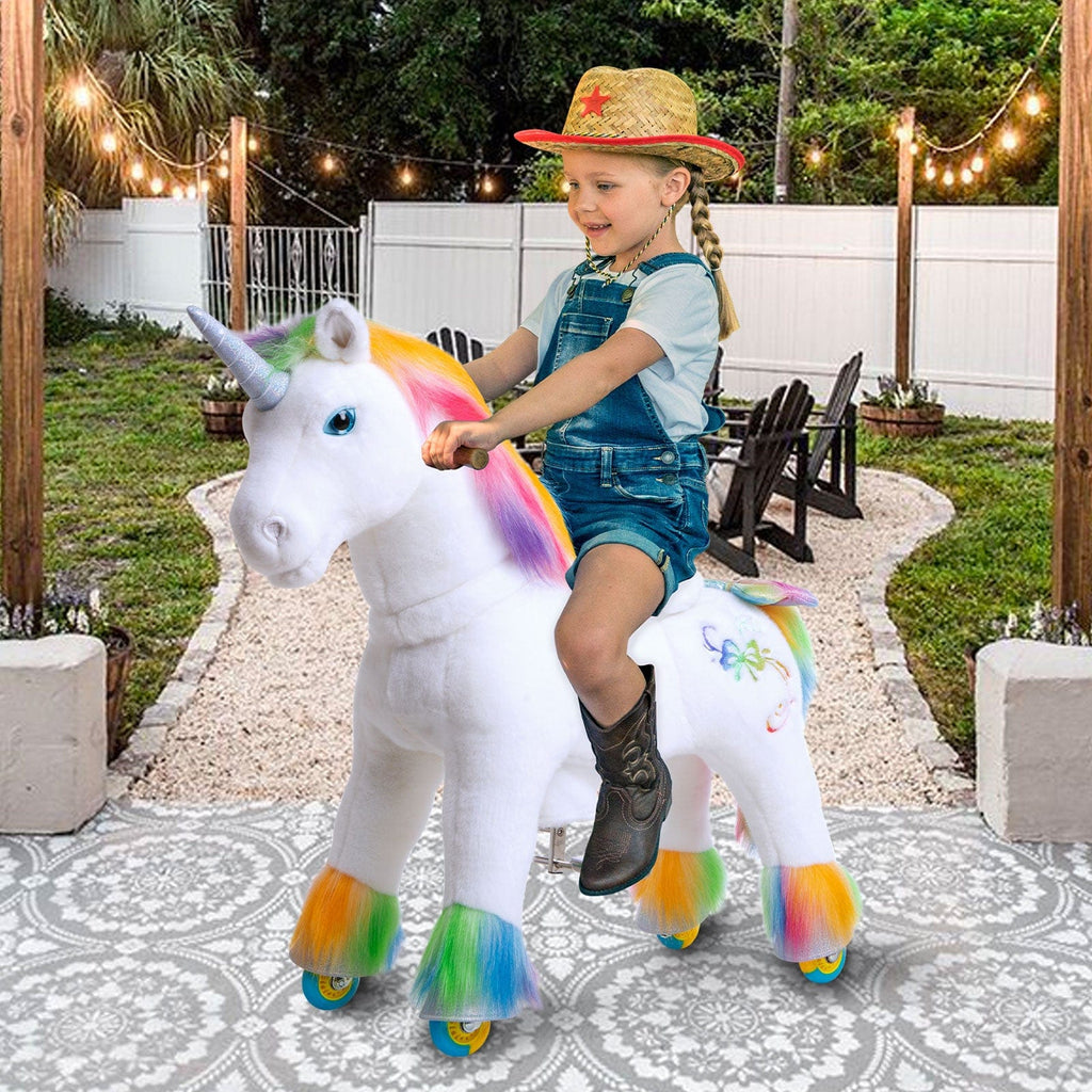 PonyCycle Model X® Ride-On Unicorn, Rainbow - Rideable Toy for Kids Age 4-7, Mechanical Walking Unicorn Ride-On Toy