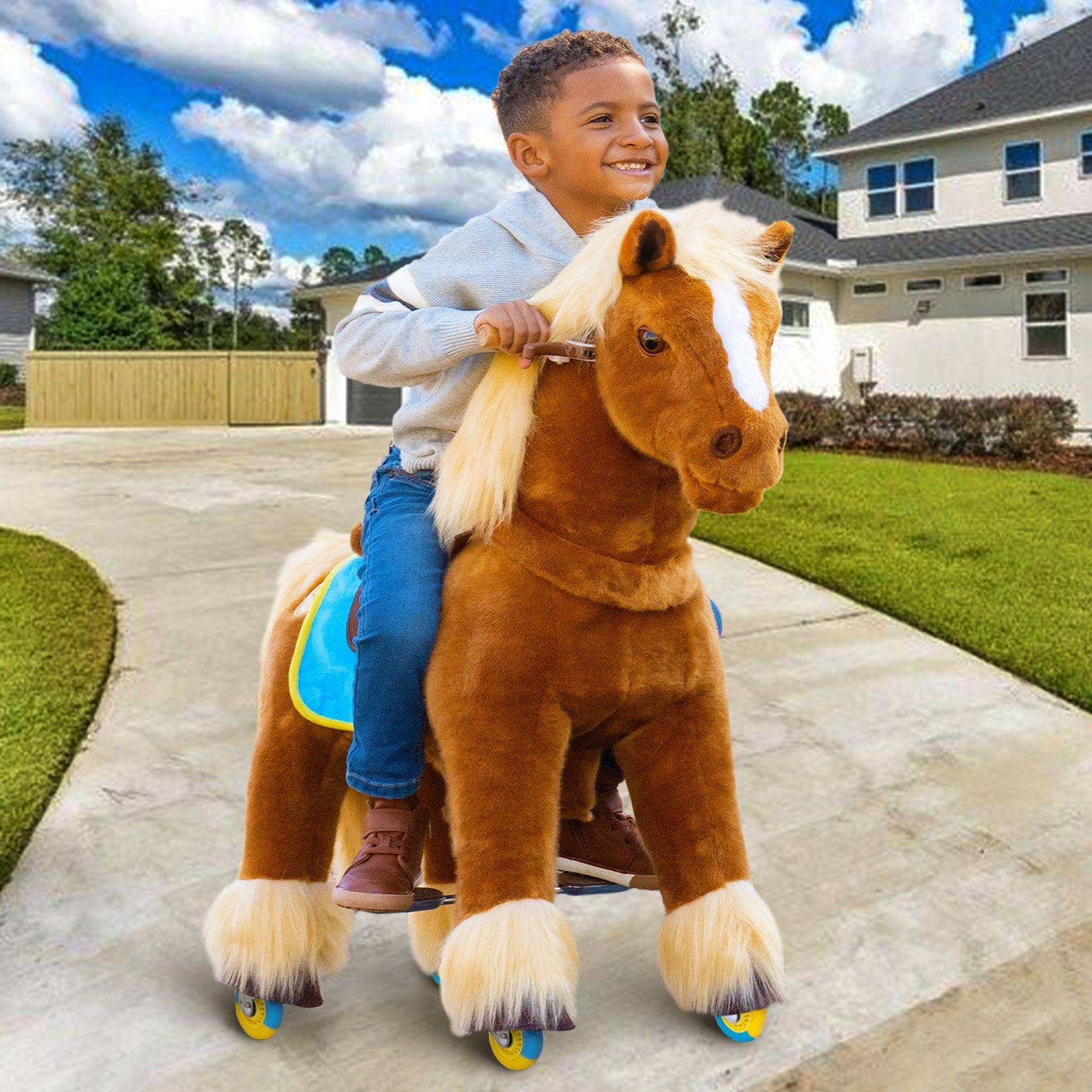 PonyCycle Model X® Ride-On Horse, Brown - Rideable Toy for Kids Age 3-4, Mechanical Walking Ride-On Toy