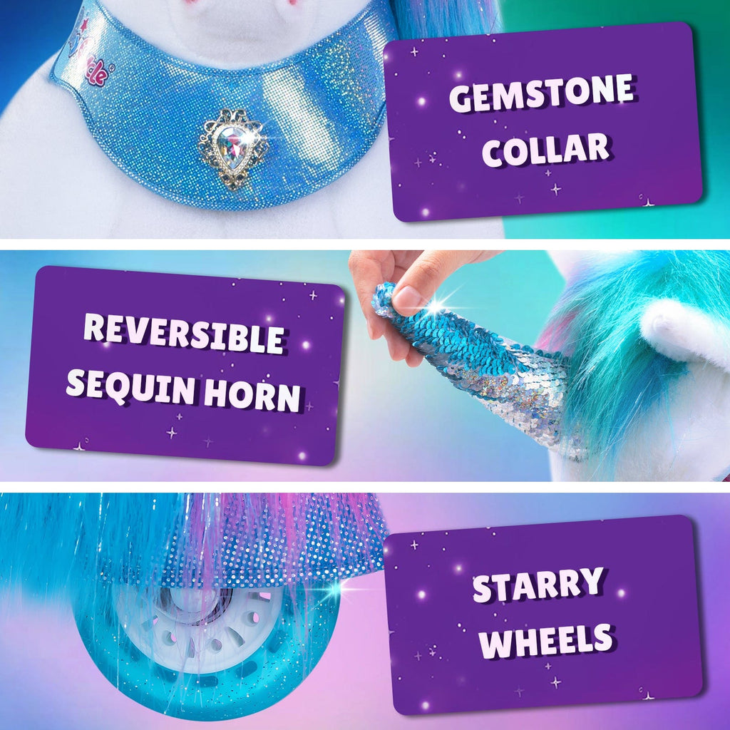 PonyCycle Model Y® Ride-On Unicorn, Rainbow - Rideable Toy for Kids Age 4-7, Mechanical Walking Unicorn Ride-On Toy