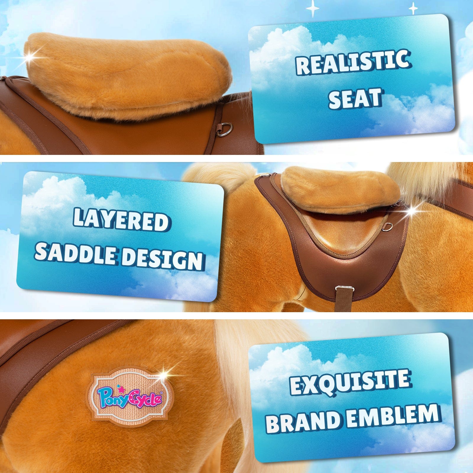 PonyCycle Model Y® Ride-On Horse, Light Brown - Rideable Toy for Kids Age 3-4, Mechanical Walking Ride-On Toy