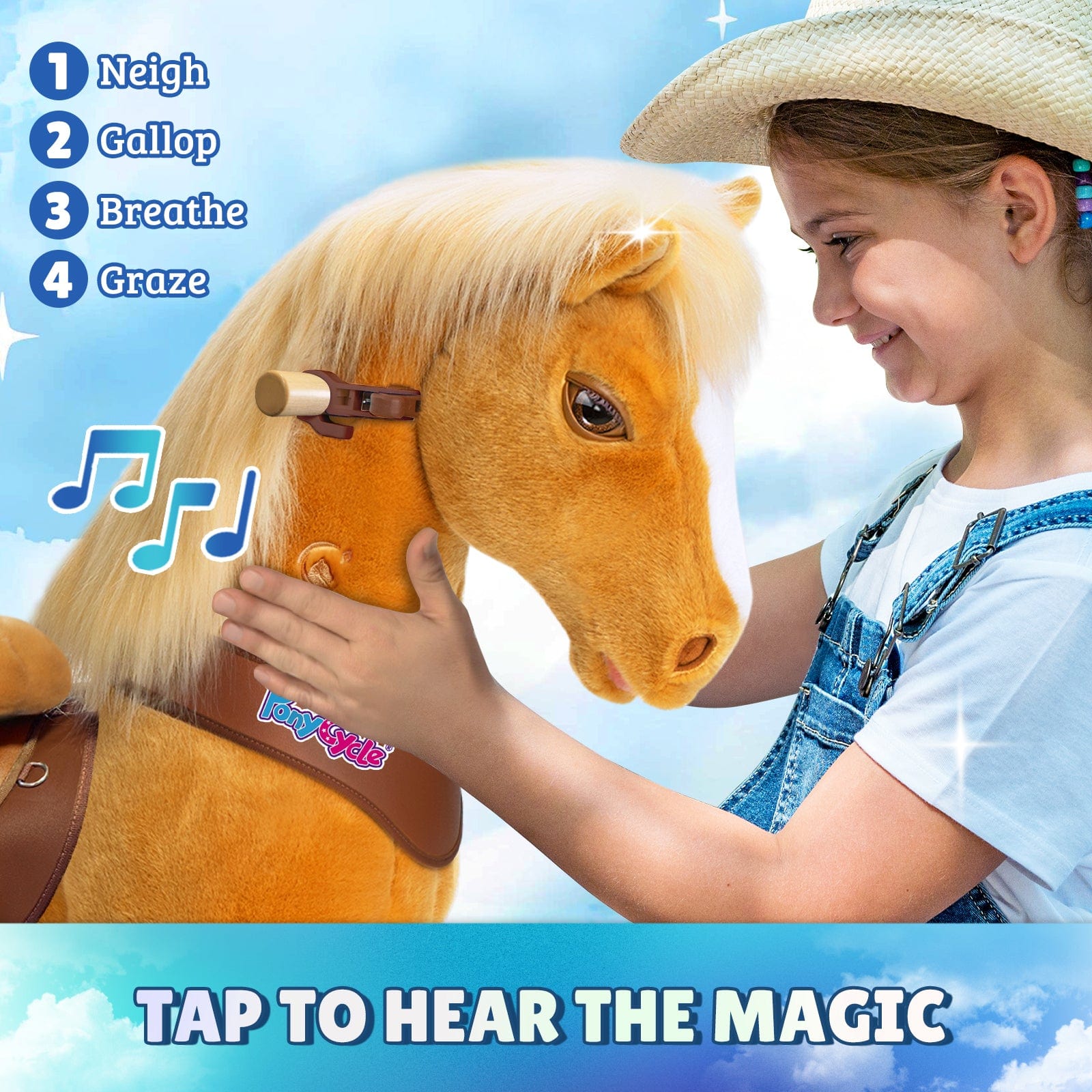 PonyCycle Model Y® Ride-On Horse, Light Brown - Rideable Toy for Kids Age 3-4, Mechanical Walking Ride-On Toy