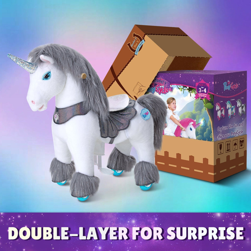 PonyCycle Model Y® Ride-On Unicorn, Grey - Rideable Toy for Kids Age 3-4, Mechanical Walking Unicorn Ride-On Toy