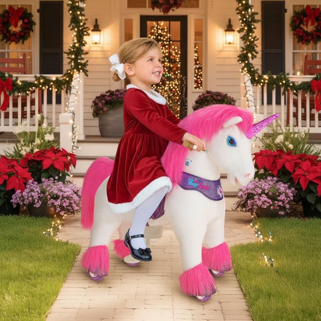 PonyCycle Model Y® Ride-On Unicorn, Pink - Rideable Toy for Kids Age 3-4, Mechanical Walking Unicorn Ride-On Toy