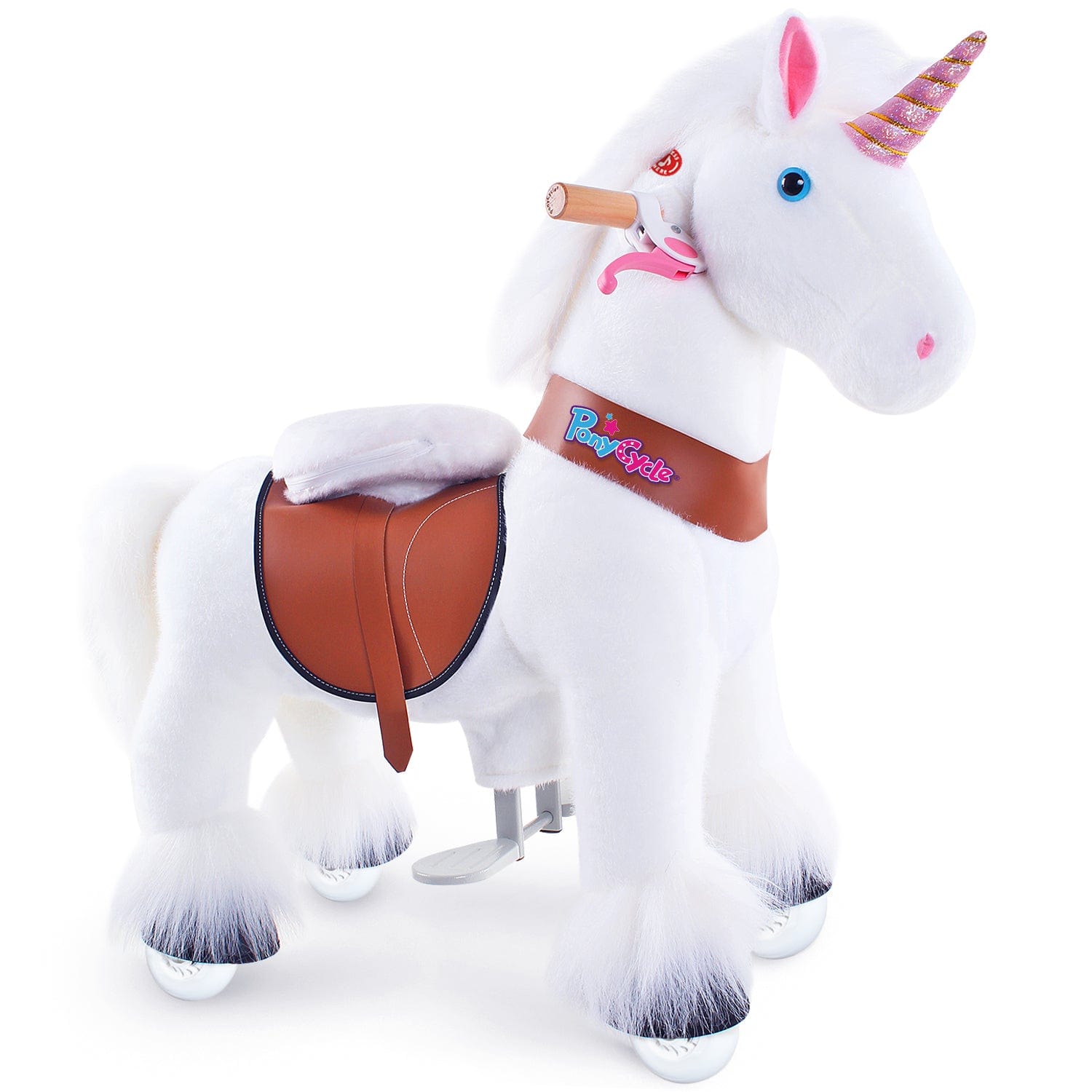 PonyCycle Model U® White Ride-On Unicorn for Kids Age 4-7, Mechanical Walking Pony Toy