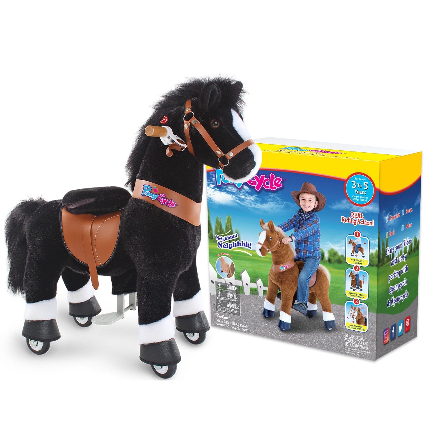 PonyCycle Model U® Black Ride-On for Kids Age 4-7, Mechanical Walking Pony Toy