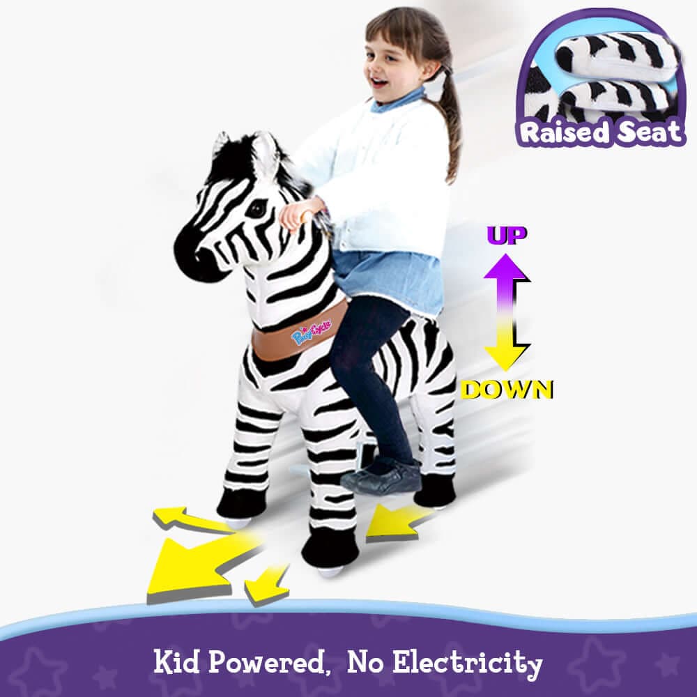PonyCycle Model U® Zebra Ride-On for Kids Age 4-7, Mechanical Walking Pony Toy