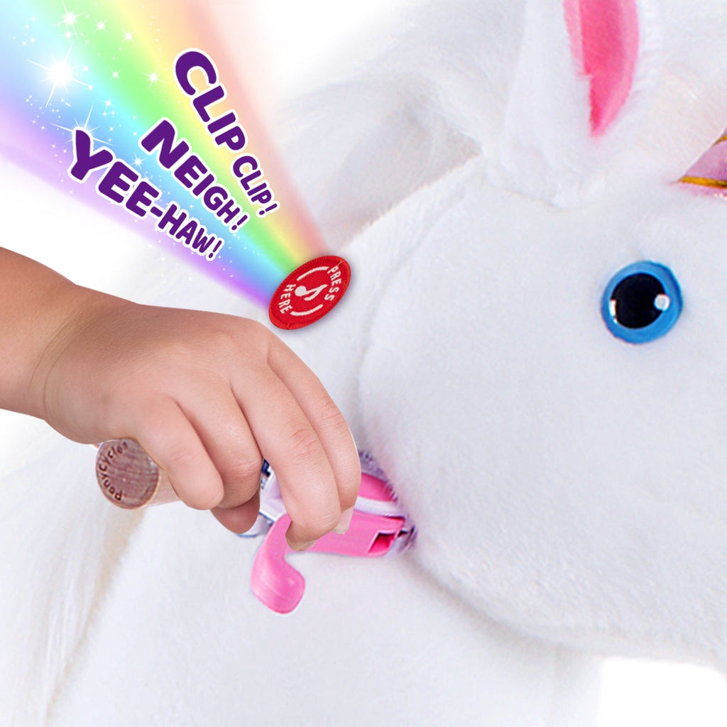 PonyCycle Model U® White Ride-On Unicorn for Kids Age 4-7, Mechanical Walking Pony Toy
