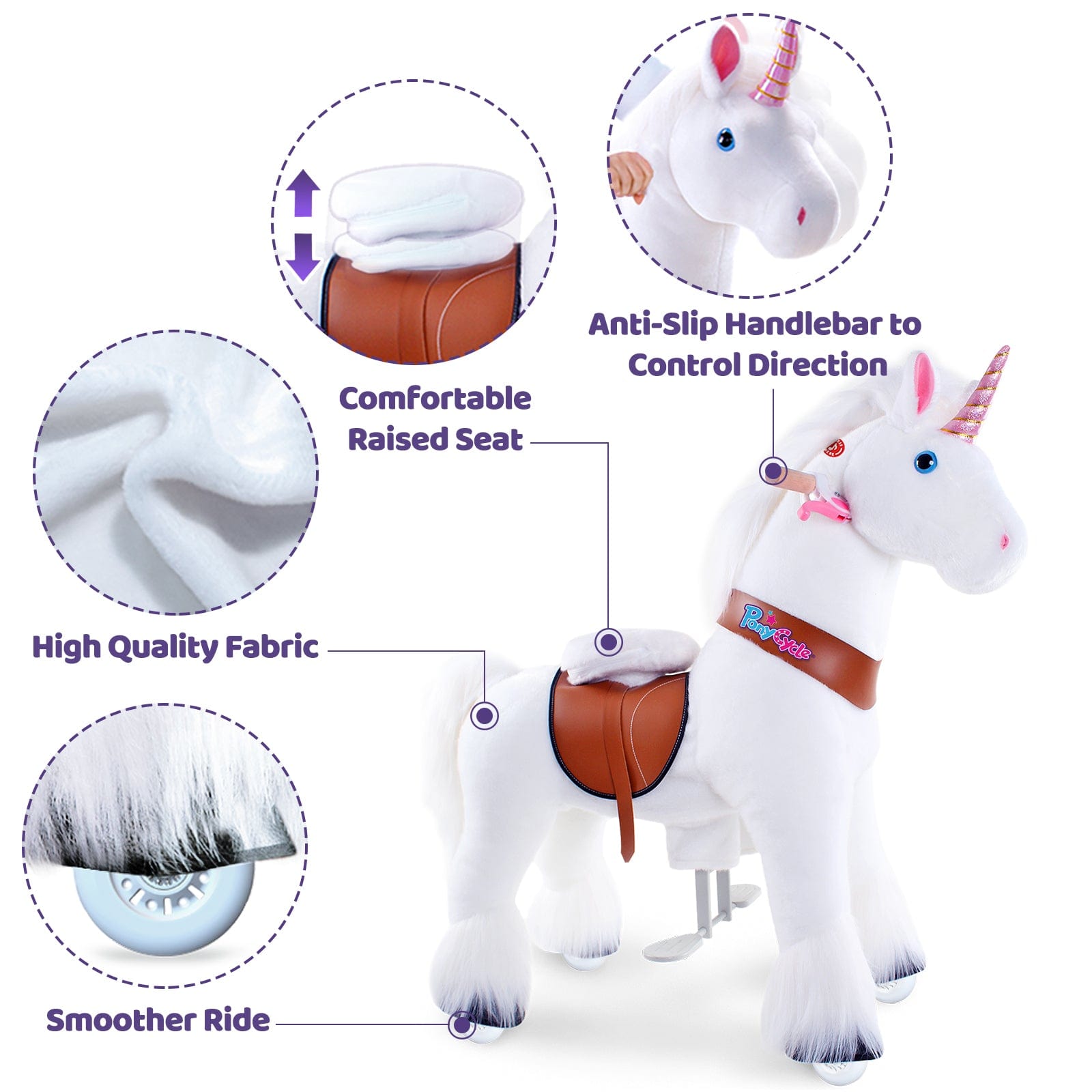PonyCycle Model U® White Ride-On Unicorn for Kids Age 3-4, Mechanical Walking Pony Toy